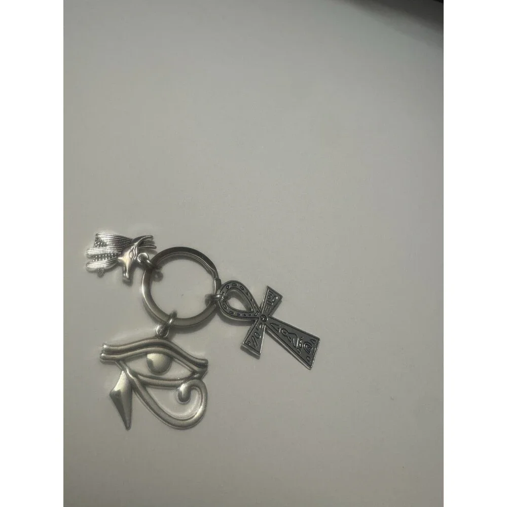 Egyptian Eye of Horus Ankh Cross Falcon Keychain Silver Tone Key Ring Charm